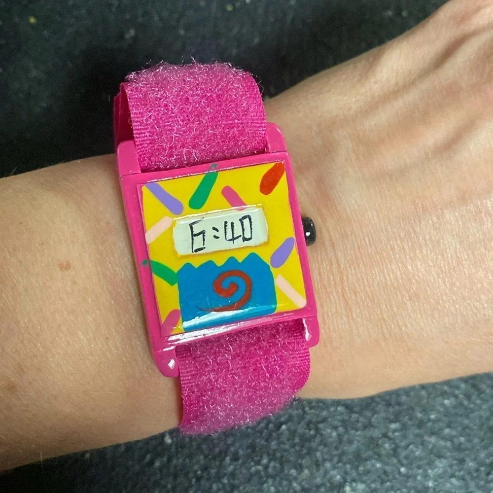 80s Colorful Pink Faux Wristwatch Bracelet